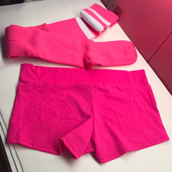 Accessories - Neon pink otk thigh high sport socks booty shorts